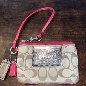 Coach Poppy Canvas Wristlet with Hot Pink Leather Accent